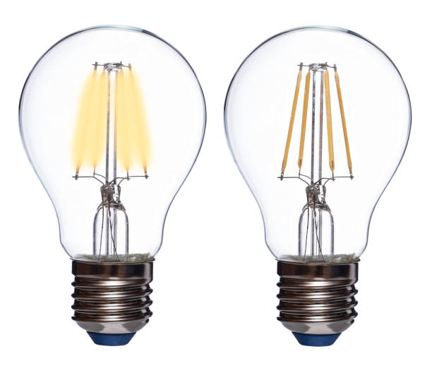 istock Led bulb switched on and off. 815364786