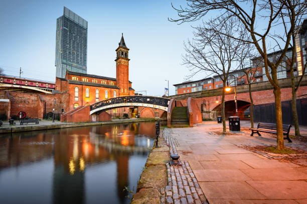 Beetham Tower Manchester Water way canal area in Manchester ,North west England manchester england stock pictures, royalty-free photos & images