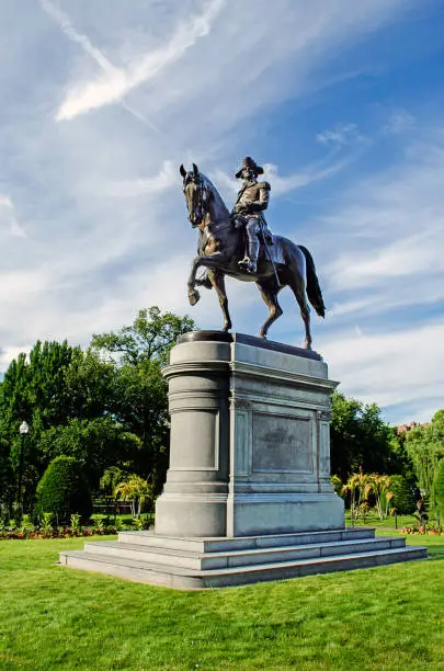 Statue of George Washington riding a horse in Boston Commons Park