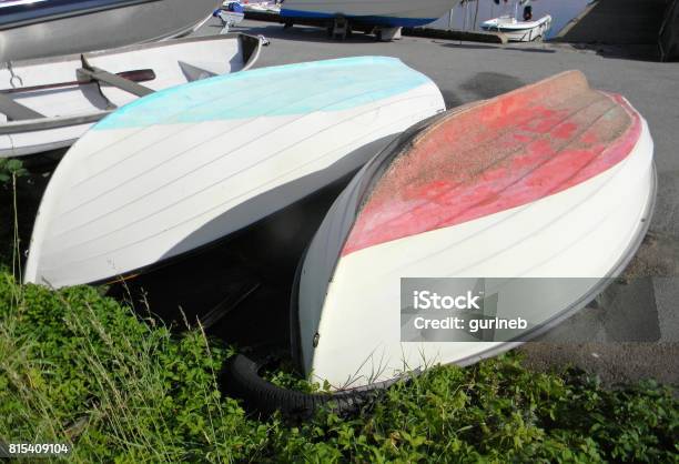 Painted Boat Bottoms Stock Photo - Download Image Now - Blue, Horizontal, Museum