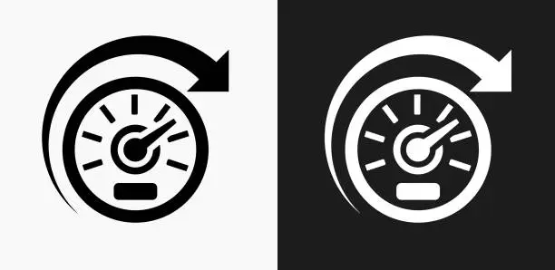 Vector illustration of Speedometer Icon on Black and White Vector Backgrounds