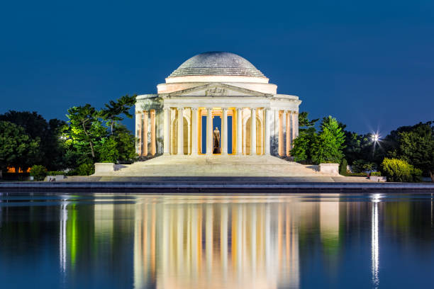 jefferson memorial a washington dc - washington dc night jefferson memorial memorial foto e immagini stock