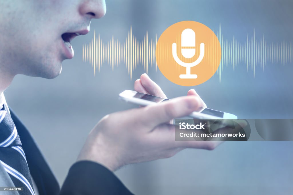 voice recognition with smart phone Speech Recognition Stock Photo