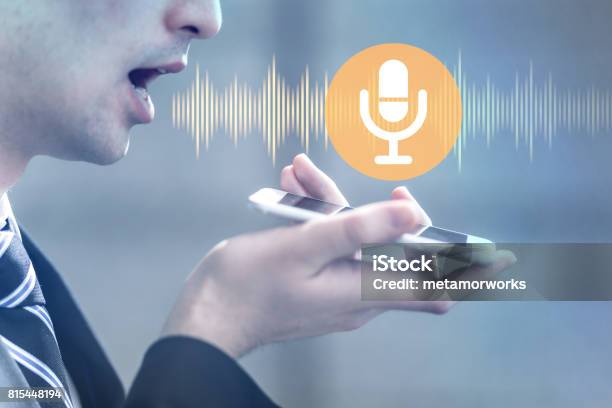 Voice Recognition With Smart Phone Stock Photo - Download Image Now - Speech Recognition, Translation, Artificial Intelligence