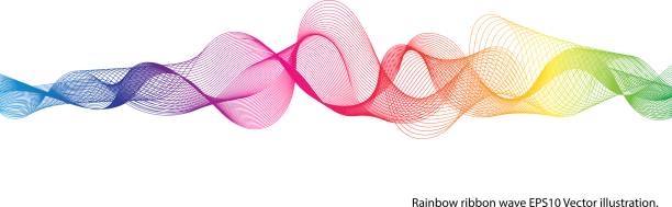 ilustrações de stock, clip art, desenhos animados e ícones de rainbow ribbon wave isolated - swirl backgrounds blue single line