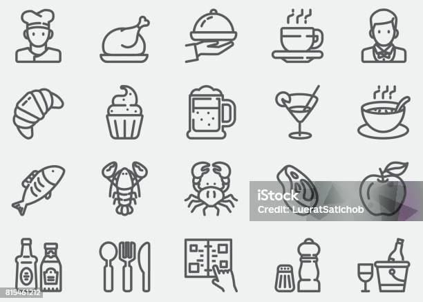 Restaurant Line Icons Stock Illustration - Download Image Now - Soup, Waiter, Symbol