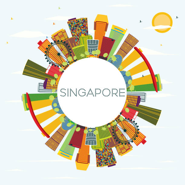 skyline von singapur mit farbe gebäuden, blauer himmel und textfreiraum. - singapore stock-grafiken, -clipart, -cartoons und -symbole