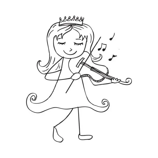 Vector illustration of Cartoon girl playing the violin.