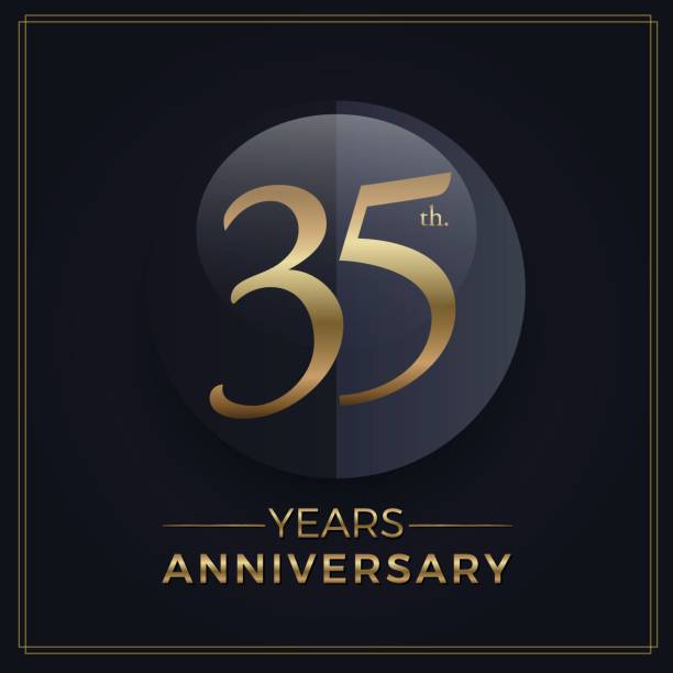 35 years gold and black anniversary celebration simple emblem template on dark background 35 years gold and black anniversary celebration simple emblem template on dark background 150th anniversary stock illustrations