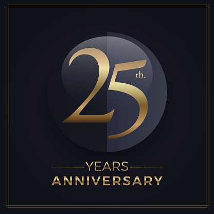 25 years gold and black anniversary celebration simple emblem template on dark background