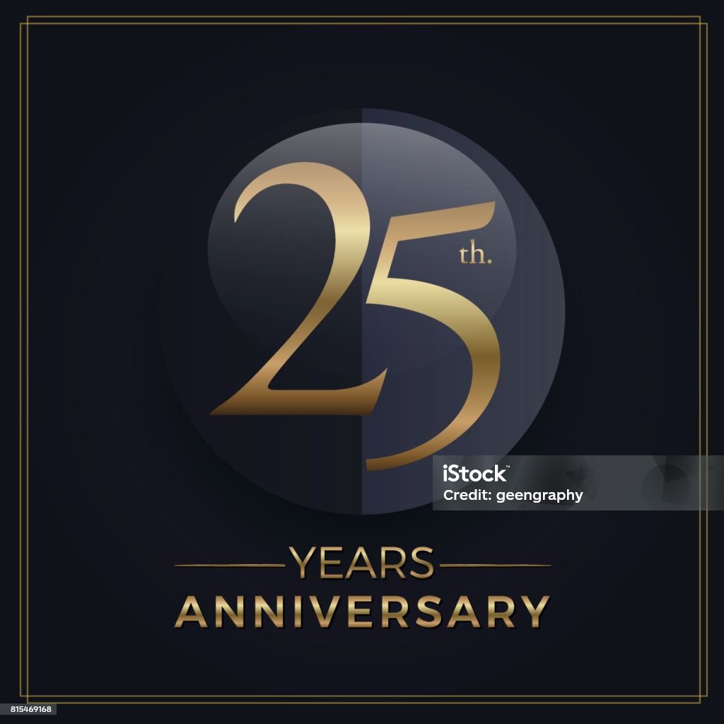 25 years gold and black anniversary celebration simple emblem template on dark background 25-29 Years stock vector