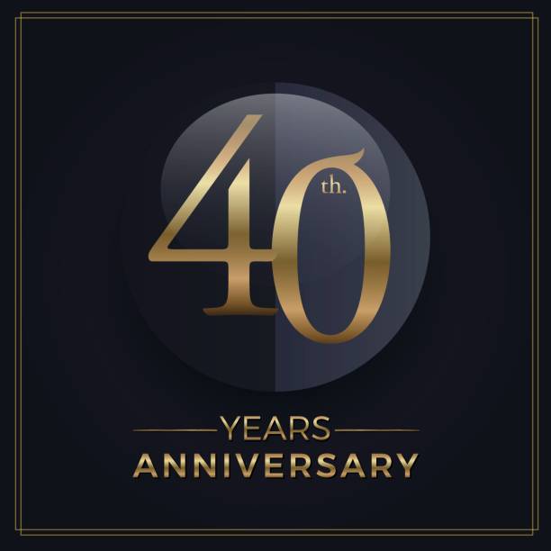 40 lat złota i czerni obchody rocznicy prosty szablon godła na ciemnym tle - number 44 stock illustrations