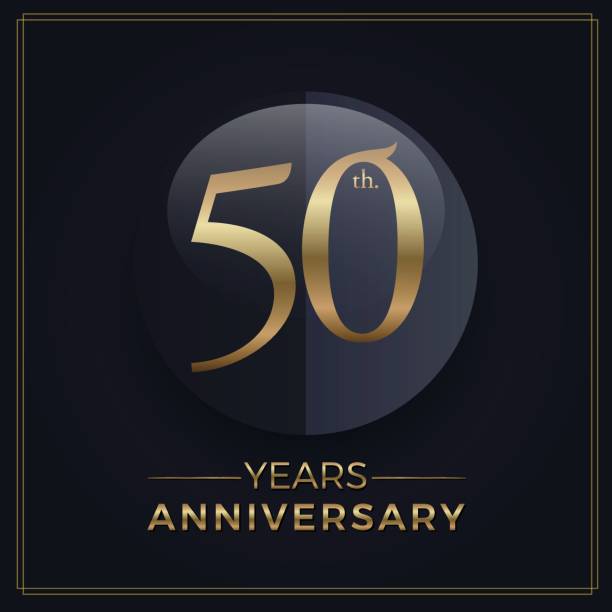 50 years gold and black anniversary celebration simple emblem template on dark background 50 years gold and black anniversary celebration simple emblem template on dark background 150th anniversary stock illustrations