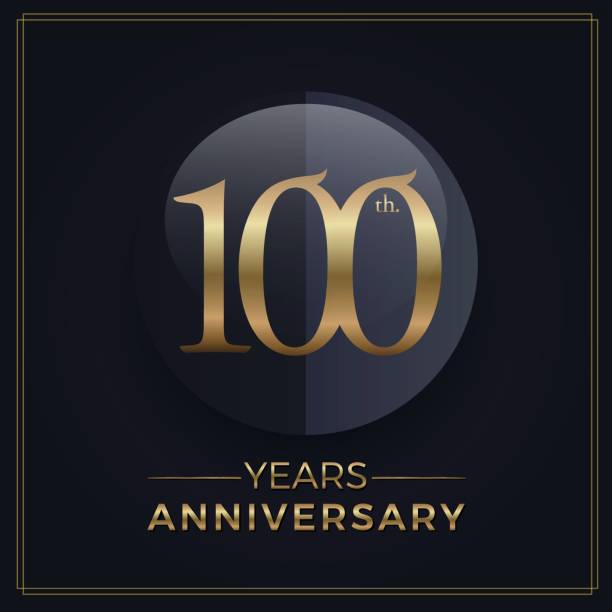 100 years gold and black anniversary celebration simple emblem template on dark background 100 years gold and black anniversary celebration simple emblem template on dark background 150th anniversary stock illustrations