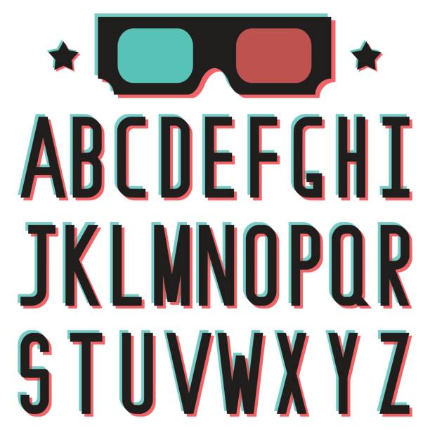 illustrations, cliparts, dessins animés et icônes de alphabet 3d rétro / vintage style - lunettes 3d