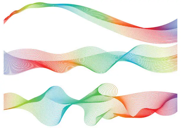 Vector illustration of Set great rainbow waves colorful gradient line, vector illustration