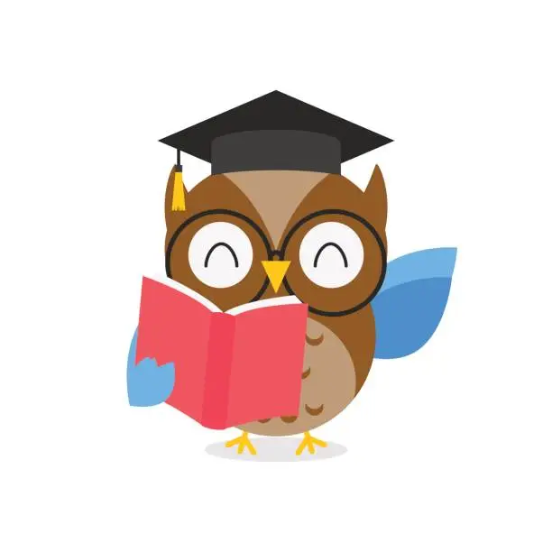 Vector illustration of Wise Owl With Book In White Background