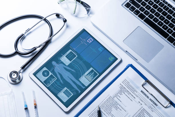 vital sign monitor in tablet PC, medical technology concept vital sign monitor in tablet PC, medical technology concept medical record photos stock pictures, royalty-free photos & images
