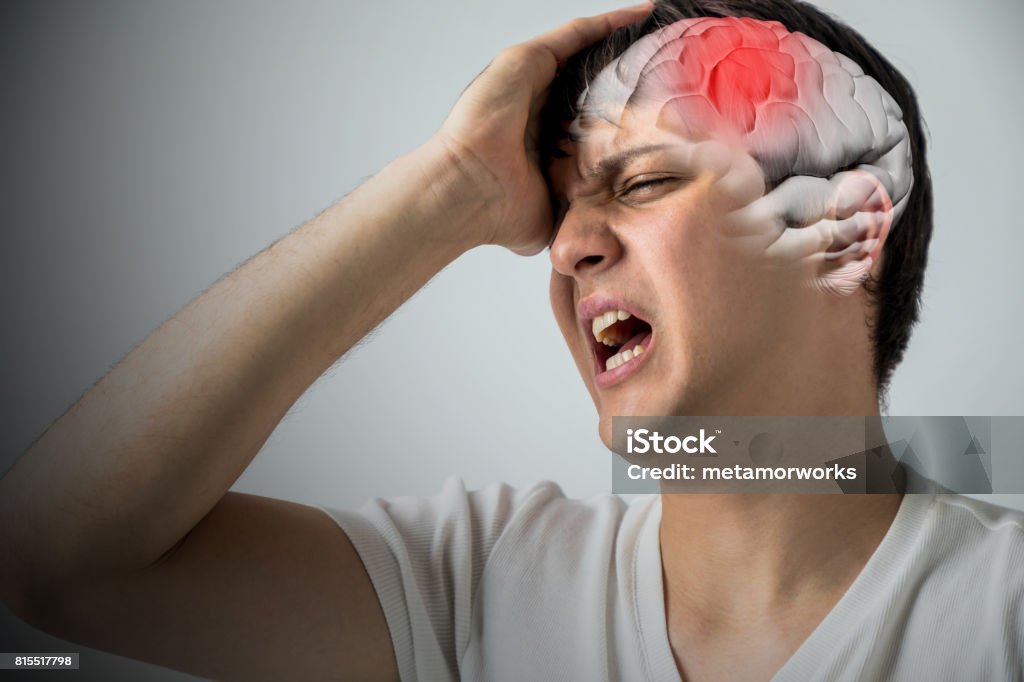 brain stroke concept, headache, cerebral hemorrhage, 3D rendering Paralysis Stock Photo