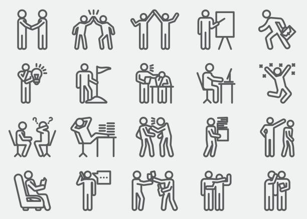 Business Working Human Action Line Icons Business Working Human Action Line Icons friends laughing stock illustrations