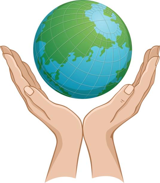 ilustrações de stock, clip art, desenhos animados e ícones de globe in hand - globe human hand earth world map