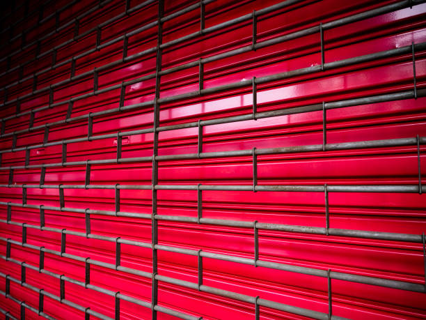 istock Bright painted red color metal door 815545198