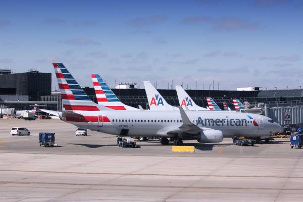 american airlines - airport usa business ohare airport photos et images de collection
