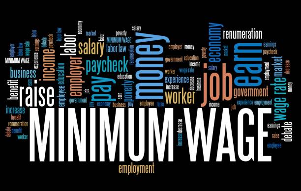 Minimum pay Minimum pay - salary regulations by government. Career concept word cloud. minimum wage stock pictures, royalty-free photos & images