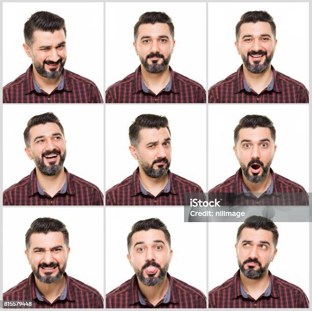 Young Man Multiple Image Stock Photo - Download Image Now - Facial Expression, Multiple Image, Men