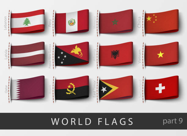 ilustrações de stock, clip art, desenhos animados e ícones de vector set of flag labels of all countries - federated