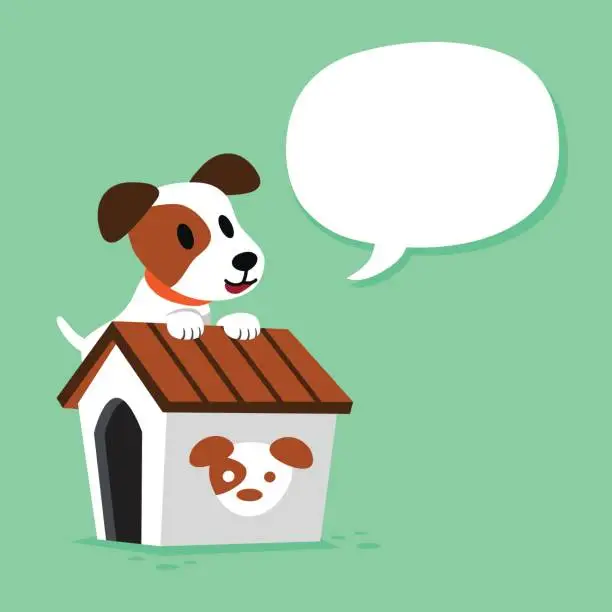 Vector illustration of Cartoon character jack russell terrier dog and kennel with speech bubble