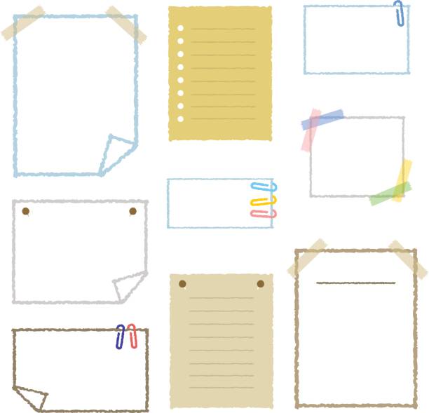 illustrazioni stock, clip art, cartoni animati e icone di tendenza di raccolta di note - bulletin board note pad lined paper paper