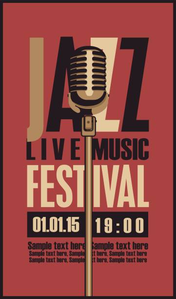 ilustraciones, imágenes clip art, dibujos animados e iconos de stock de cartel para una festival jazz música con micrófono - playbill