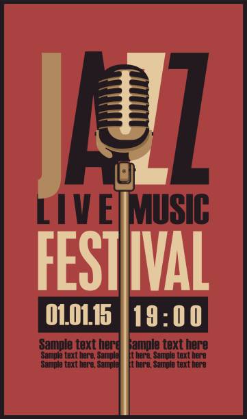 плакат для джазового фестиваля живая музыка с микрофоном - playbill stock illustrations