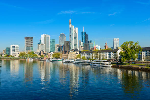 istock Frankfurt City skyline and Main river reflection on a clear day, Germany 815602100