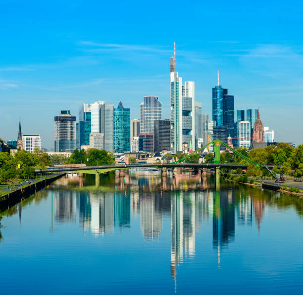 istock Frankfurt City skyline and Main river reflection on a clear day, Germany 815606384