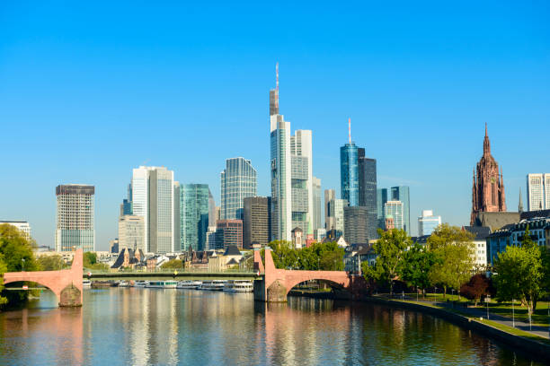 istock Frankfurt City skyline and Main river reflection on a clear day, Germany 815606534