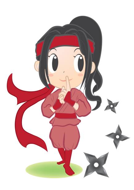 ilustraciones, imágenes clip art, dibujos animados e iconos de stock de ninja mujer, kunoichi - chica kimono del anime