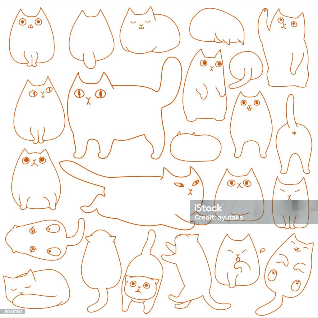Line Kucing Kucing Lucu Berpose Doodle Line Art Set Ilustrasi Stok - Unduh Gambar ...