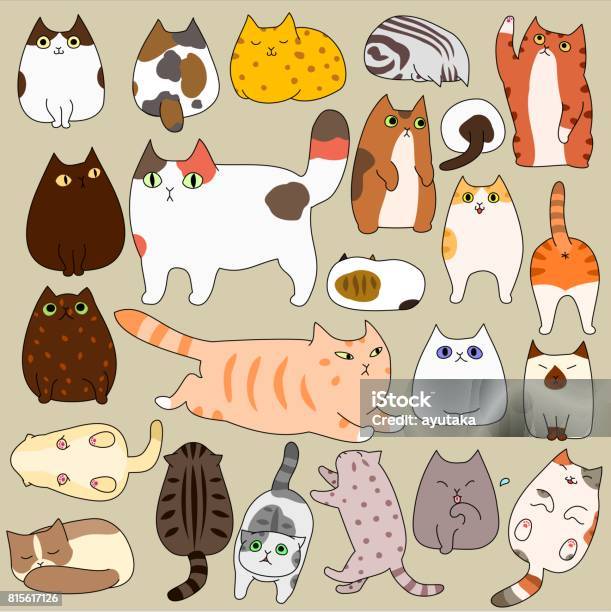 Cute Cats Posing Doodle Set Stock Illustration - Download Image Now -  Domestic Cat, Cute, Japan - iStock