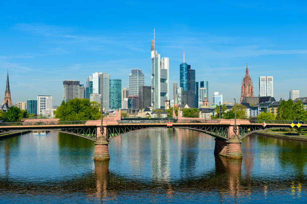 istock Frankfurt City skyline and and Bridge over the Main river with reflection, Germany 815618712