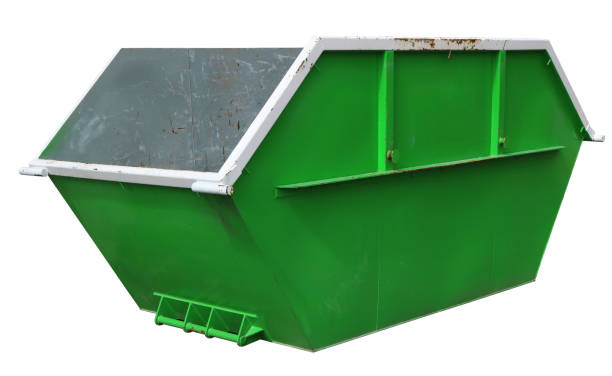 Steel new empty  green container for construction waste. stock photo