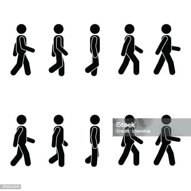 Man People Various Walking Position Posture Stick Figure Vector Standing Person Icon Symbol Sign Pictogram On White Stock Illustration - Download Image Now