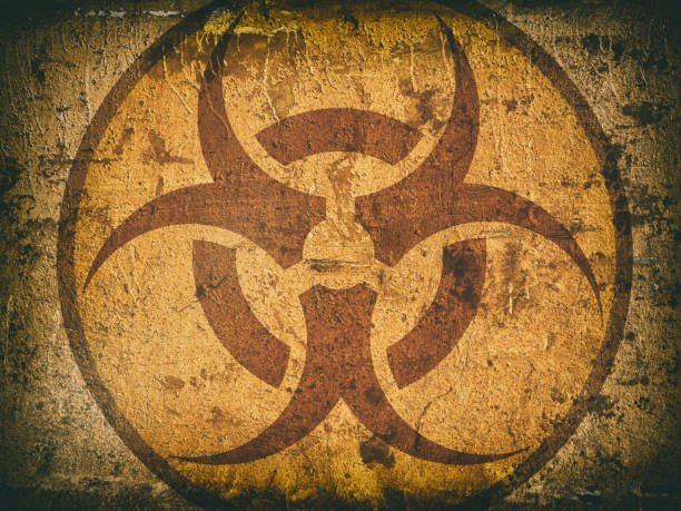 istock bio hazard symbol on a cracked stone wall 815624554