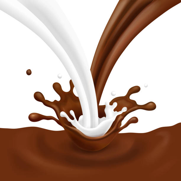 ilustrações de stock, clip art, desenhos animados e ícones de flow of milk and chocolate splash stream realistic isolated template for packaging - dairy farm liquid food and drink splashing