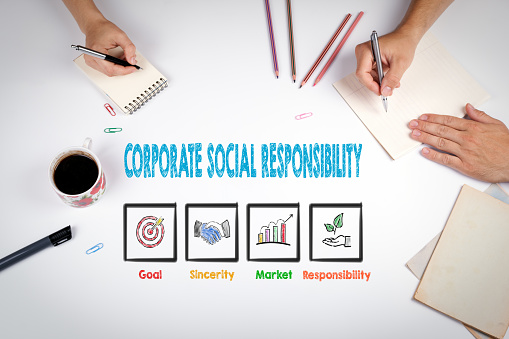 Corporate Social Responsibility. The meeting at the white office table.