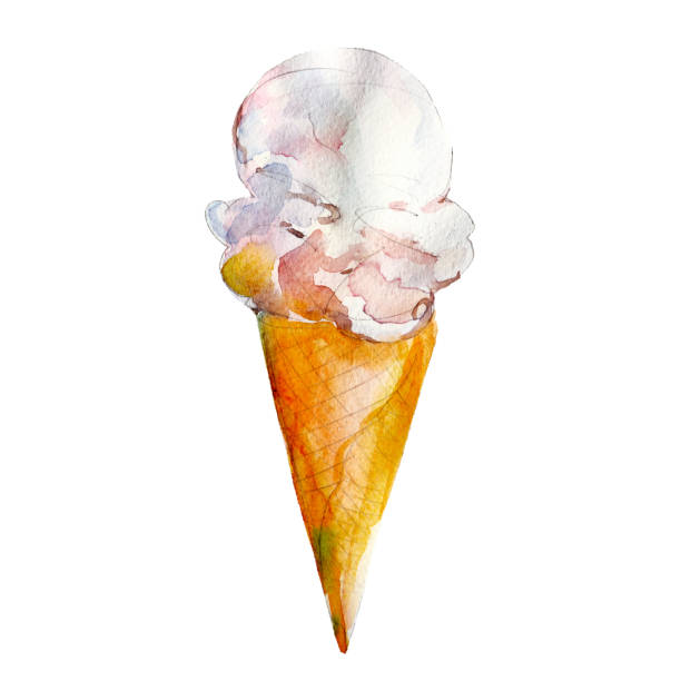 lody waniliowe, ilustracja akwarelowa wyizolowana na białym tle. - ice cream cone ice cream vanilla ice cream isolated stock illustrations