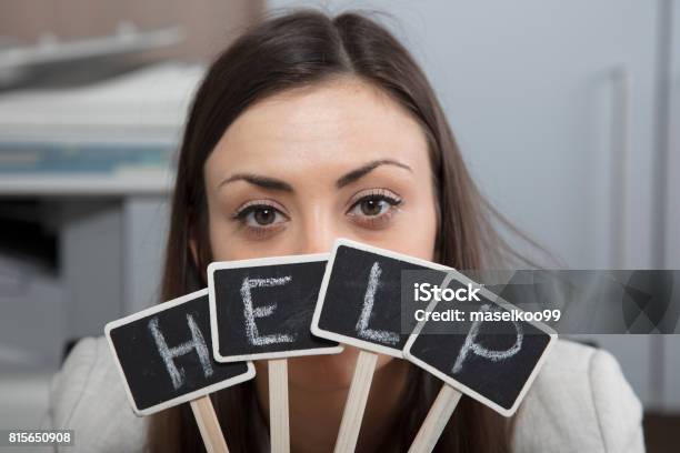 Business Woman Exposes Her Eyes For A Sign Stock Photo - Download Image Now - Sadness, Women, Adult