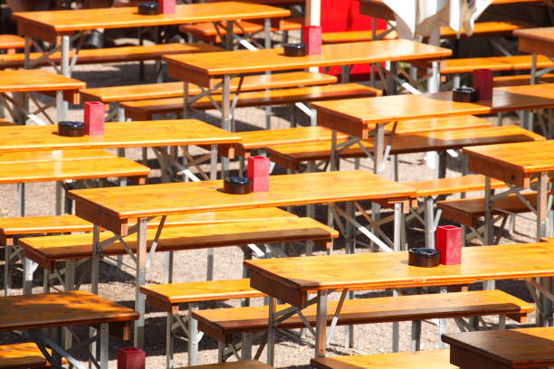istock Benches and folding tables made of wood 815662622