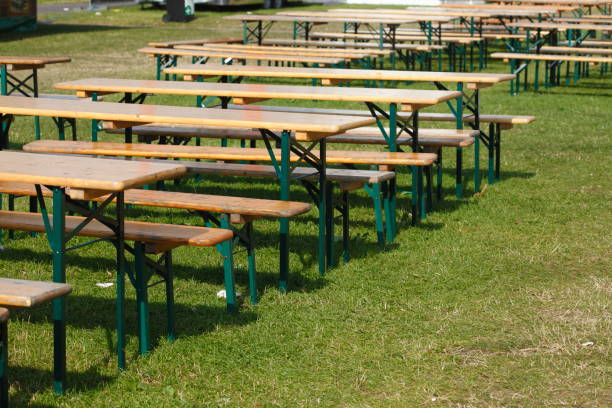 istock Benches and folding tables made of wood 815663030